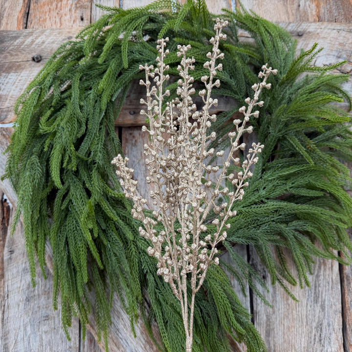 19" Champagne Gold Metallic Berry Pick | Christmas Floral Spray