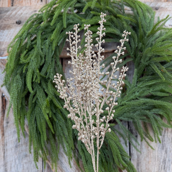 19" Champagne Gold Metallic Berry Pick | Christmas Floral Spray