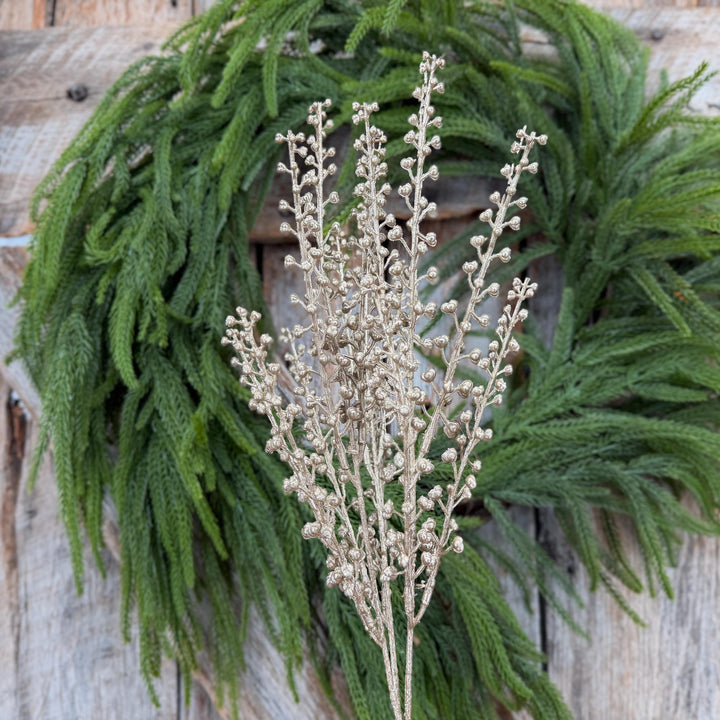 19" Champagne Gold Metallic Berry Pick | Christmas Floral Spray