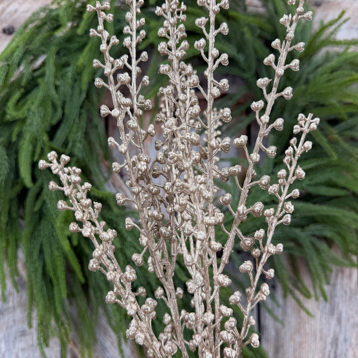 19" Champagne Gold Metallic Berry Pick | Christmas Floral Spray