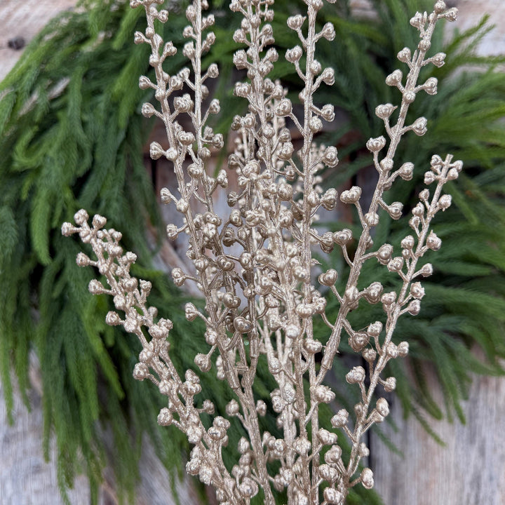 19" Champagne Gold Metallic Berry Pick | Christmas Floral Spray