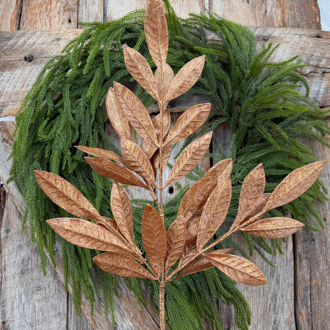 20.5" Bronze Glitter Bay Leaf Spray | Metallic Christmas Floral Greenery