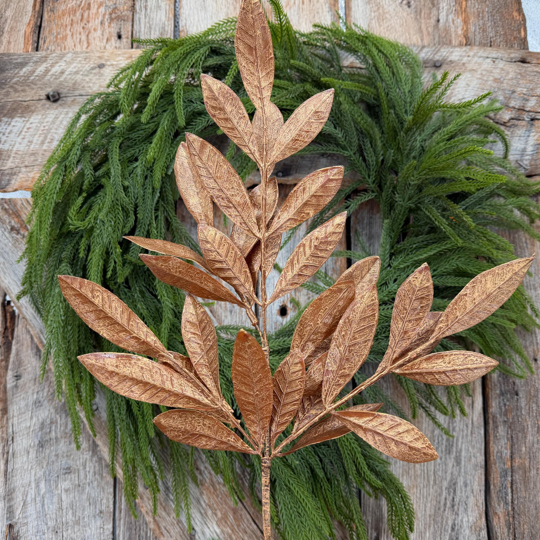 20.5" Bronze Glitter Bay Leaf Spray | Metallic Christmas Floral Greenery
