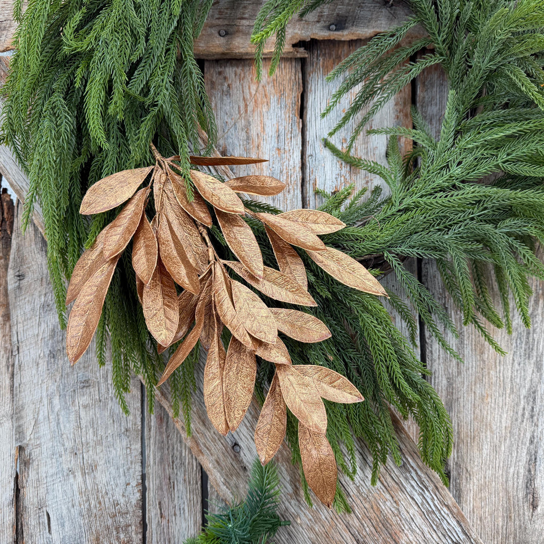 20.5" Bronze Glitter Bay Leaf Spray | Metallic Christmas Floral Greenery