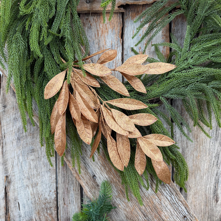20.5" Bronze Glitter Bay Leaf Spray | Metallic Christmas Floral Greenery
