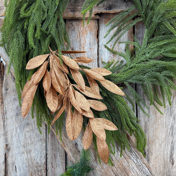 20.5" Bronze Glitter Bay Leaf Spray | Metallic Christmas Floral Greenery