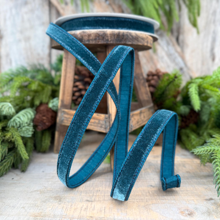 3/4" Dark Teal Velvet Luster RIbbon, Farrisilk Ribbon, Dark Teal Velvet RIbbon, Wired RIbbon, Designer RIbbon