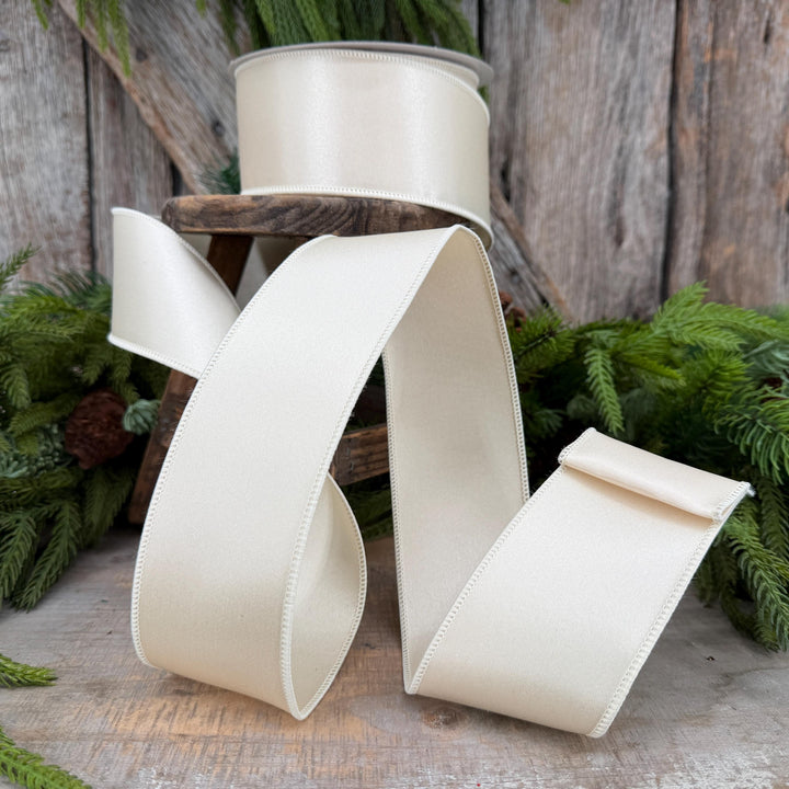 2.5" Ivory Wired Satin Ribbon, Farrisilk Ribbon, Satin Ribbon, Designer Ribbon, Ivory Ribbon, 1 inch ribbon, Cream Ribbon, Floral Supply