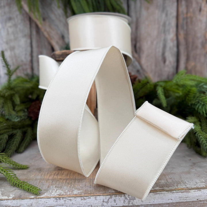 2.5" Ivory Wired Satin Ribbon, Farrisilk Ribbon, Satin Ribbon, Designer Ribbon, Ivory Ribbon, 1 inch ribbon, Cream Ribbon, Floral Supply