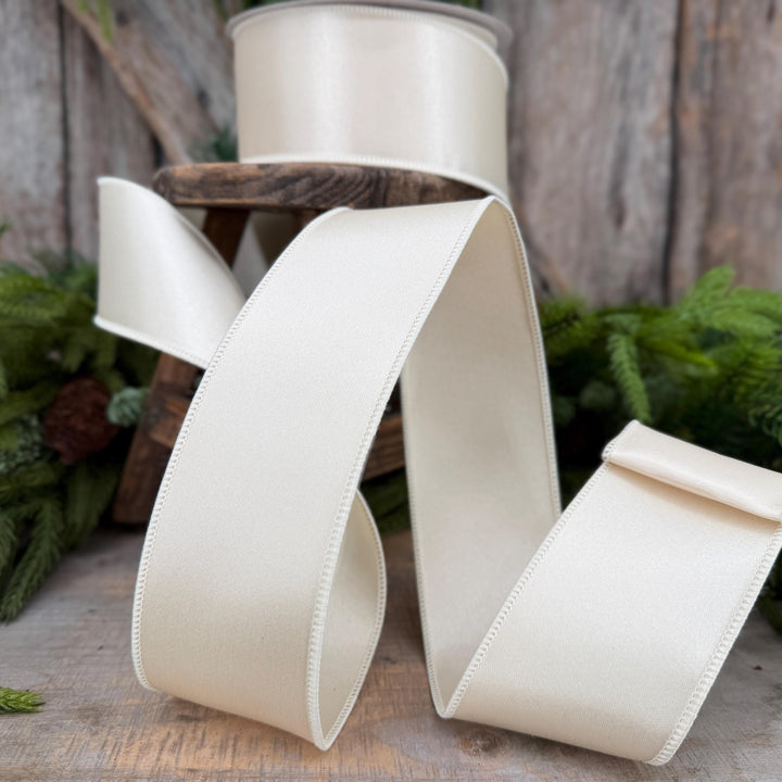 2.5" Ivory Wired Satin Ribbon, Farrisilk Ribbon, Satin Ribbon, Designer Ribbon, Ivory Ribbon, 1 inch ribbon, Cream Ribbon, Floral Supply