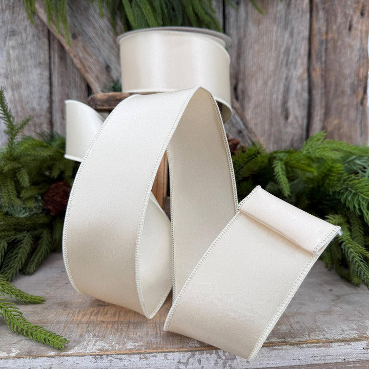 2.5" Ivory Wired Satin Ribbon, Farrisilk Ribbon, Satin Ribbon, Designer Ribbon, Ivory Ribbon, 1 inch ribbon, Cream Ribbon, Floral Supply