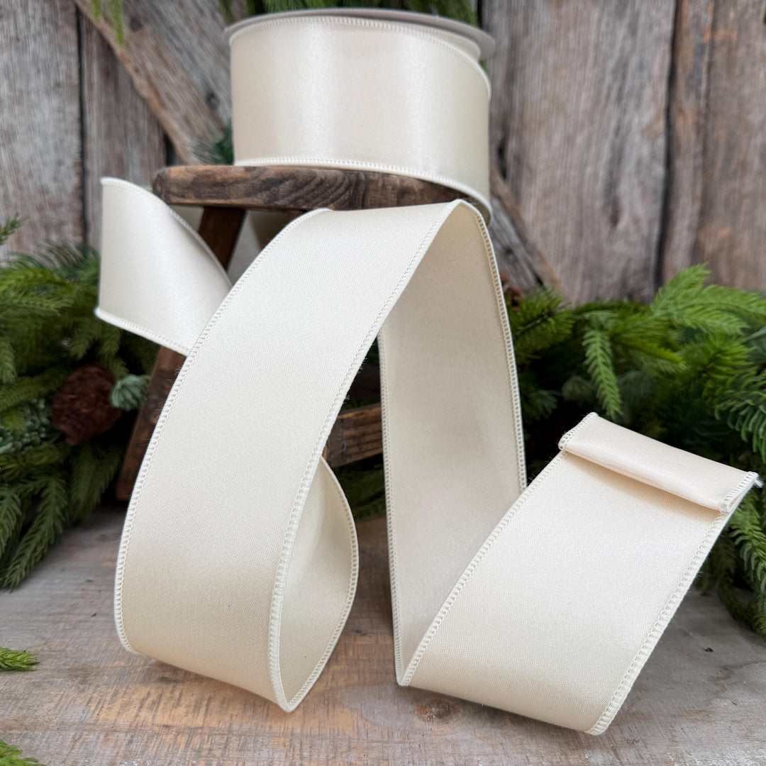 2.5" Ivory Wired Satin Ribbon, Farrisilk Ribbon, Satin Ribbon, Designer Ribbon, Ivory Ribbon, 1 inch ribbon, Cream Ribbon, Floral Supply