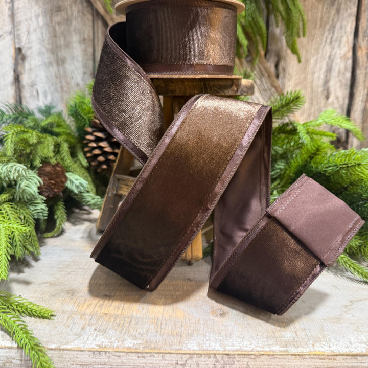 2.5" Chocolate Brown Velvet RIbbon, Woodland Theme Brown Ribbon