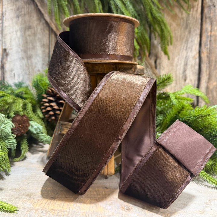 2.5" Chocolate Brown Velvet RIbbon, Woodland Theme Brown Ribbon