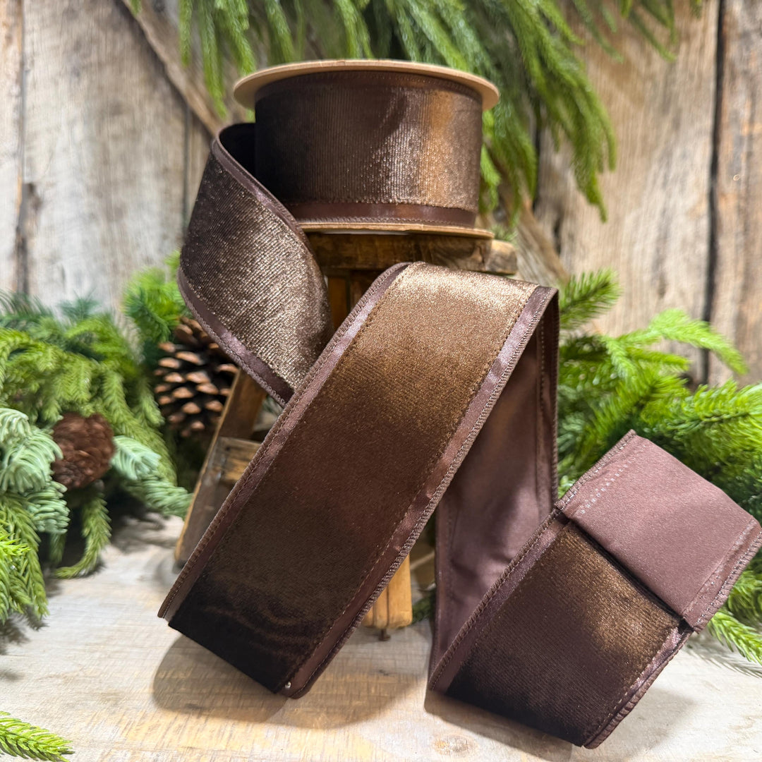 2.5" Chocolate Brown Velvet RIbbon, Woodland Theme Brown Ribbon