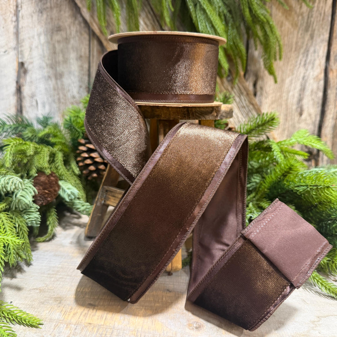 2.5" Chocolate Brown Velvet RIbbon, Woodland Theme Brown Ribbon
