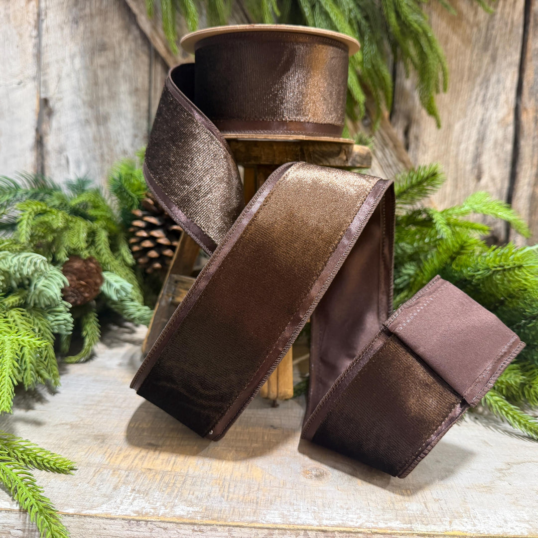 2.5" Chocolate Brown Velvet RIbbon, Woodland Theme Brown Ribbon