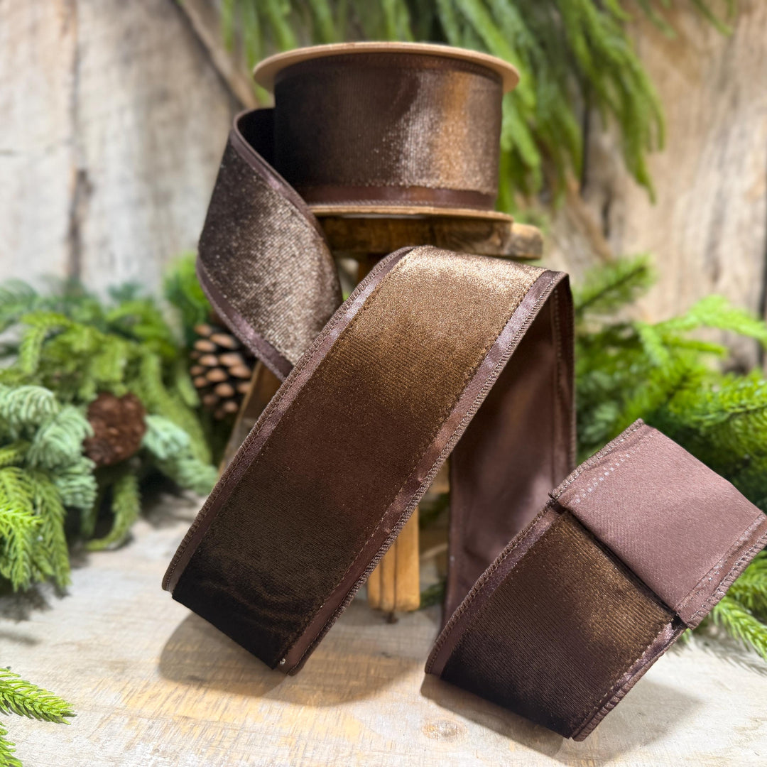 2.5" Chocolate Brown Velvet RIbbon, Woodland Theme Brown Ribbon