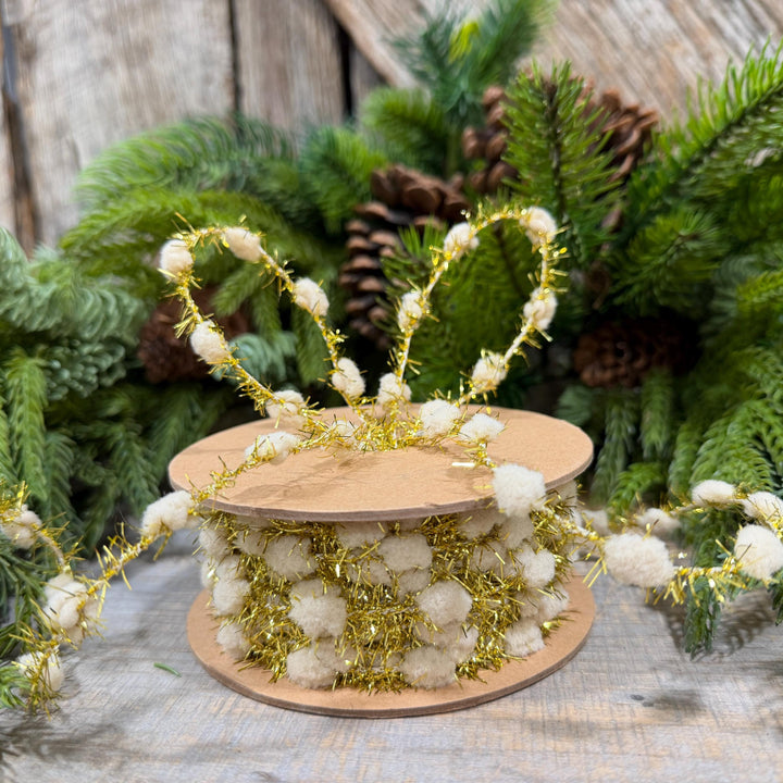 3/8" Ivory Pom Pom Tinsel Garland, Gold Metallic, 10 Yard Roll