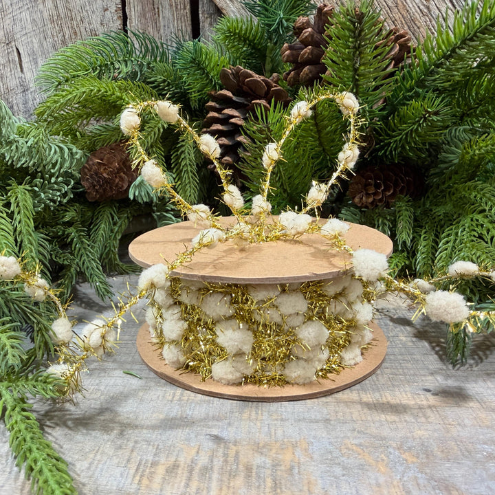 3/8" Ivory Pom Pom Tinsel Garland, Gold Metallic, 10 Yard Roll