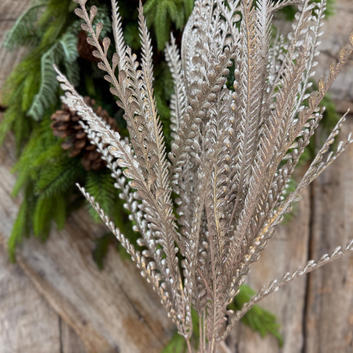 22" Champagne Gold Metallic Beaded Grass Bush, Christmas Greenery, Holiday Wreath Filler, Tree Spray