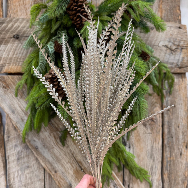 22" Champagne Gold Metallic Beaded Grass Bush, Christmas Greenery, Holiday Wreath Filler, Tree Spray