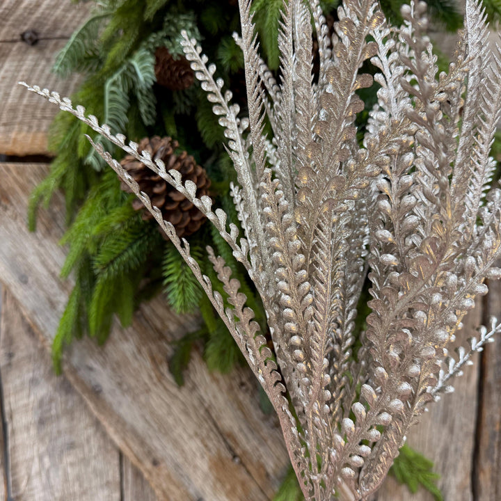 22" Champagne Gold Metallic Beaded Grass Bush, Christmas Greenery, Holiday Wreath Filler, Tree Spray