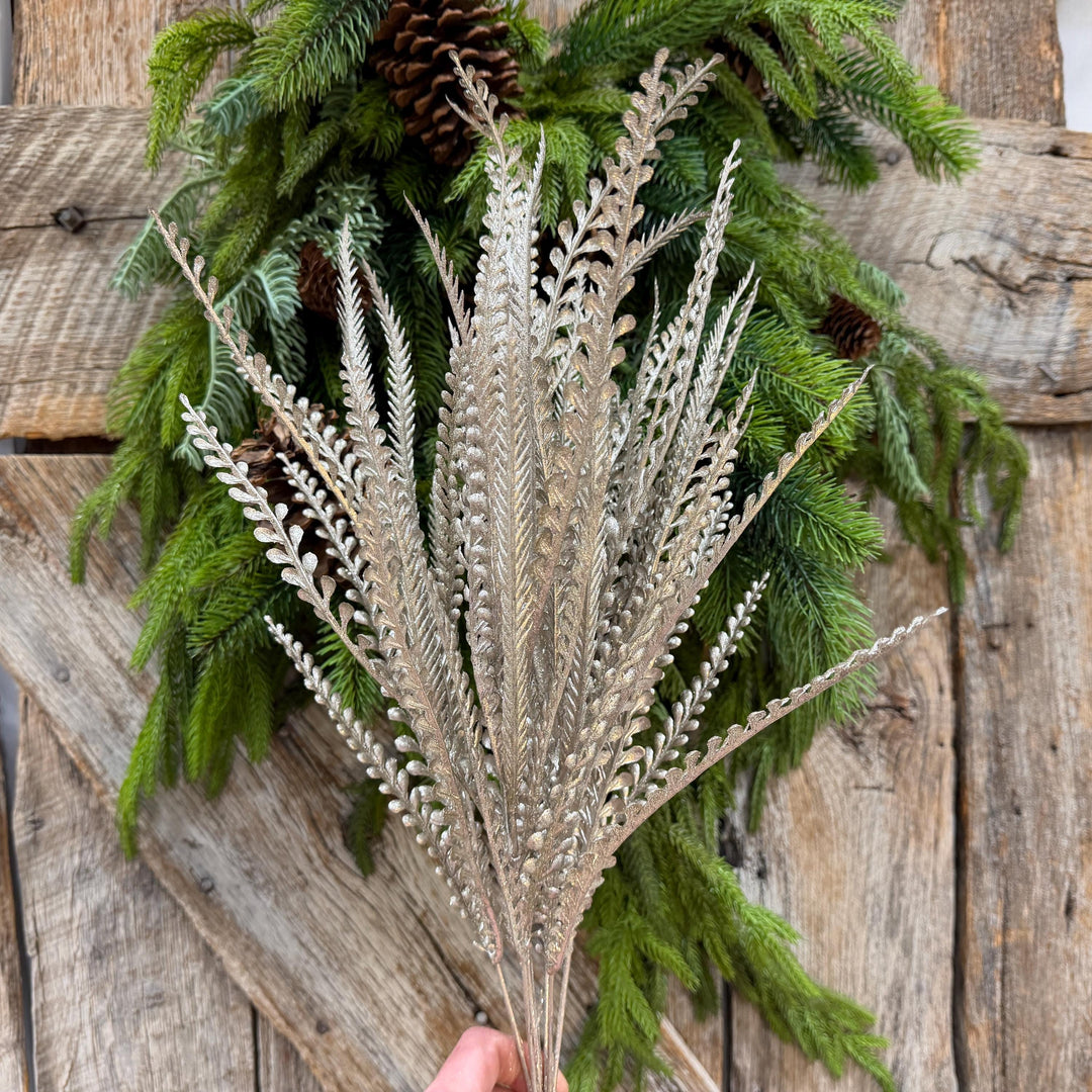 22" Champagne Gold Metallic Beaded Grass Bush, Christmas Greenery, Holiday Wreath Filler, Tree Spray