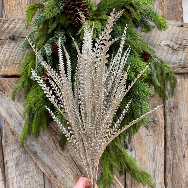 22" Champagne Gold Metallic Beaded Grass Bush, Christmas Greenery, Holiday Wreath Filler, Tree Spray