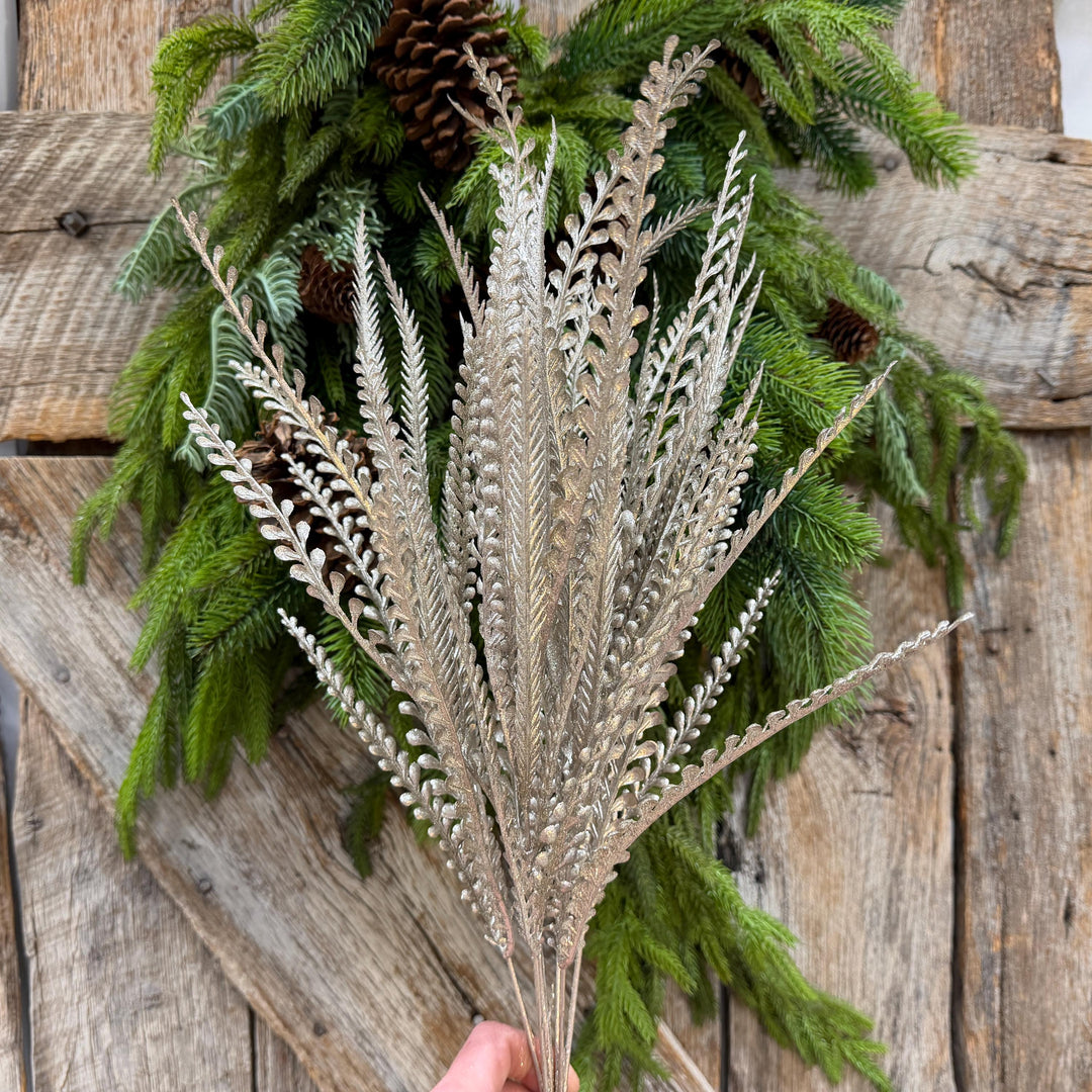 22" Champagne Gold Metallic Beaded Grass Bush, Christmas Greenery, Holiday Wreath Filler, Tree Spray