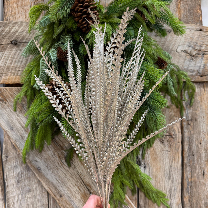 22" Champagne Gold Metallic Beaded Grass Bush, Christmas Greenery, Holiday Wreath Filler, Tree Spray