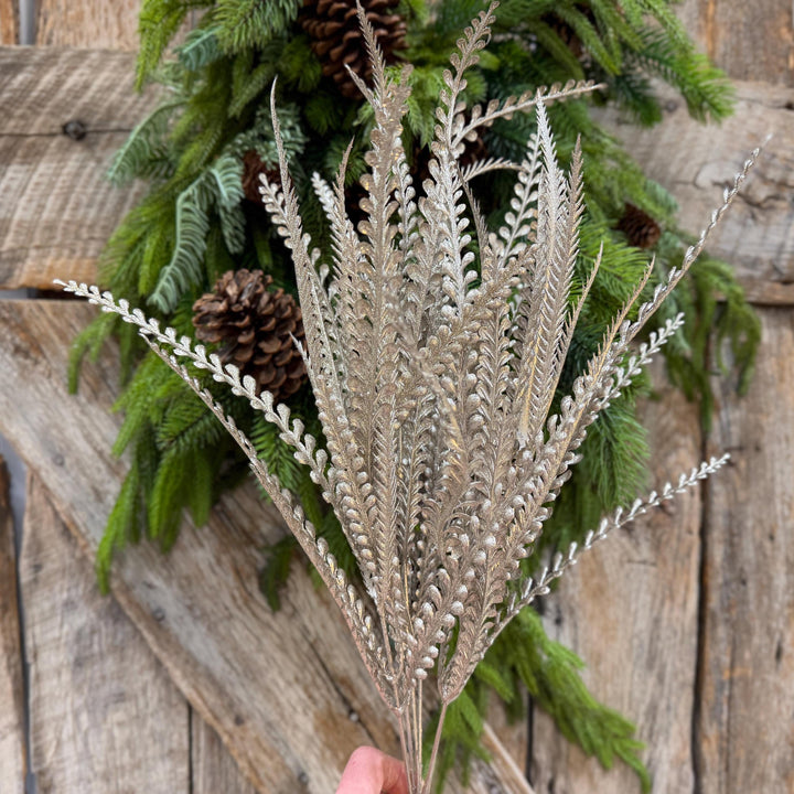 22" Champagne Gold Metallic Beaded Grass Bush, Christmas Greenery, Holiday Wreath Filler, Tree Spray