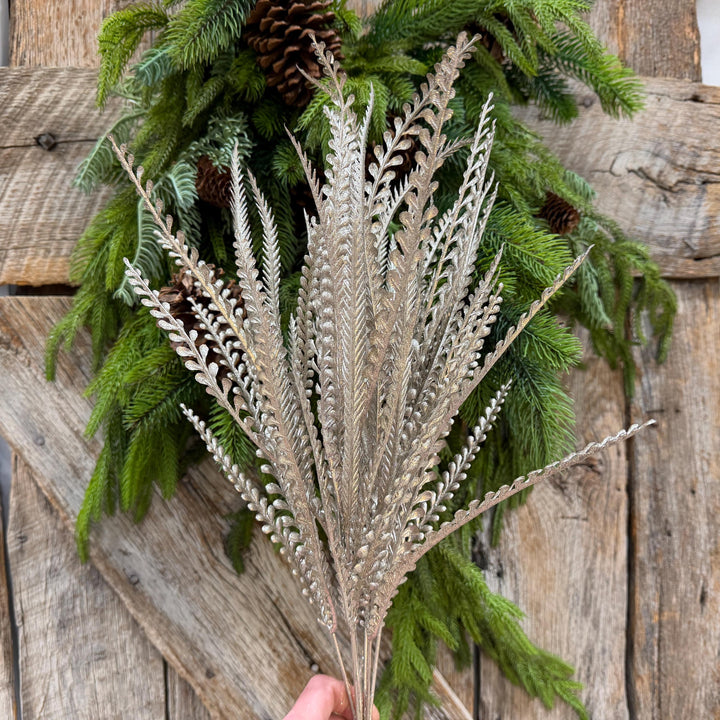 22" Champagne Gold Metallic Beaded Grass Bush, Christmas Greenery, Holiday Wreath Filler, Tree Spray