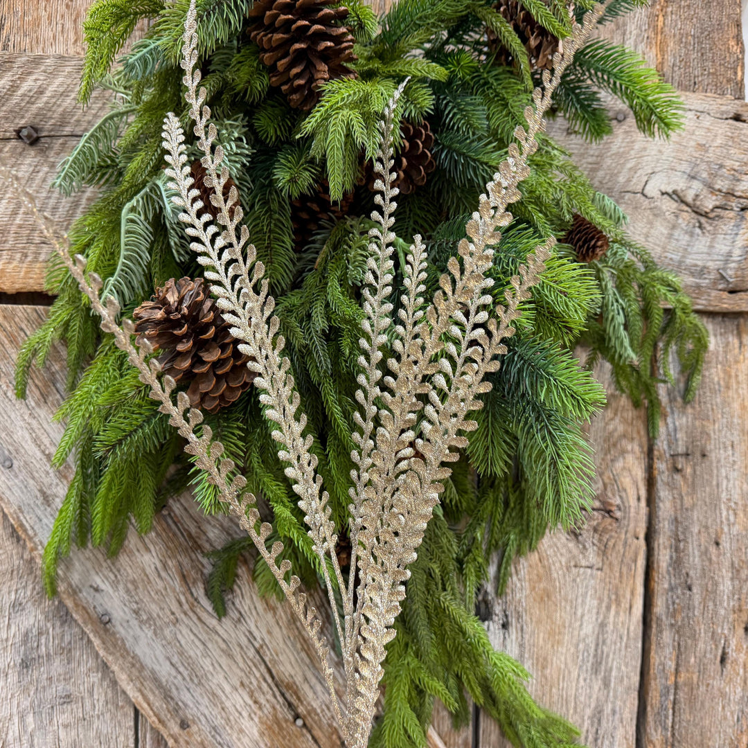 33" Champagne Glitter Leaf Spray, Tree Topper Floral Pick
