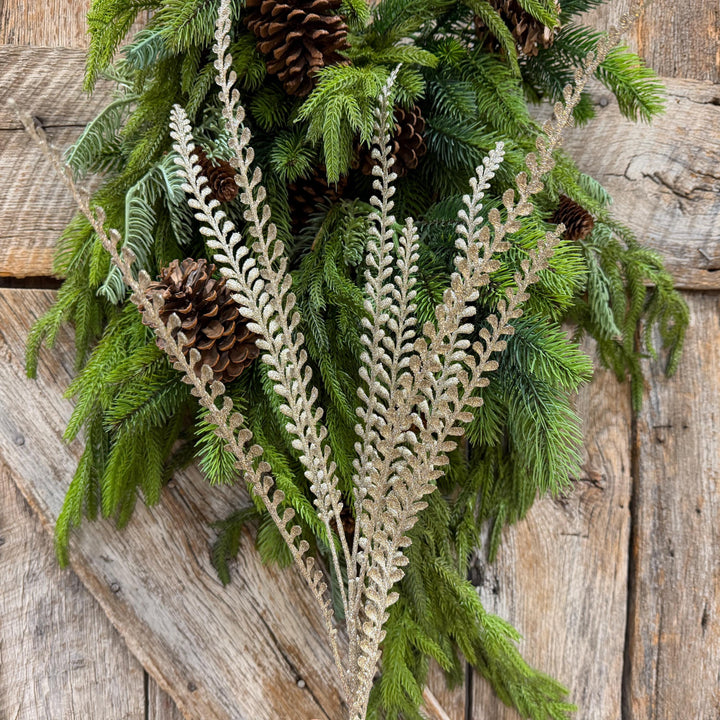 33" Champagne Glitter Leaf Spray, Tree Topper Floral Pick