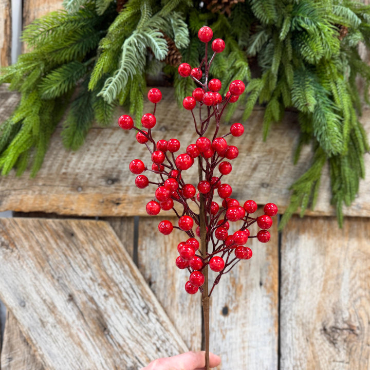 18" Red Berry Spray, Glossy Christmas Berry Pick