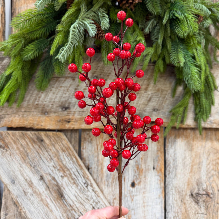 18" Red Berry Spray, Glossy Christmas Berry Pick