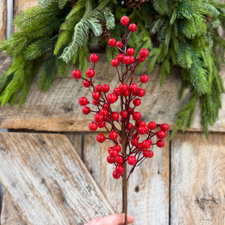 18" Red Berry Spray, Glossy Christmas Berry Pick