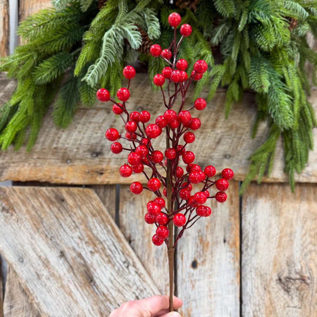 18" Red Berry Spray, Glossy Christmas Berry Pick