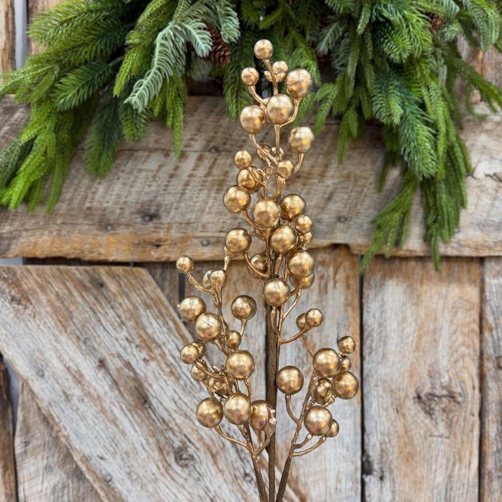 18" Gold Berry Spray, Gold Christmas Pick