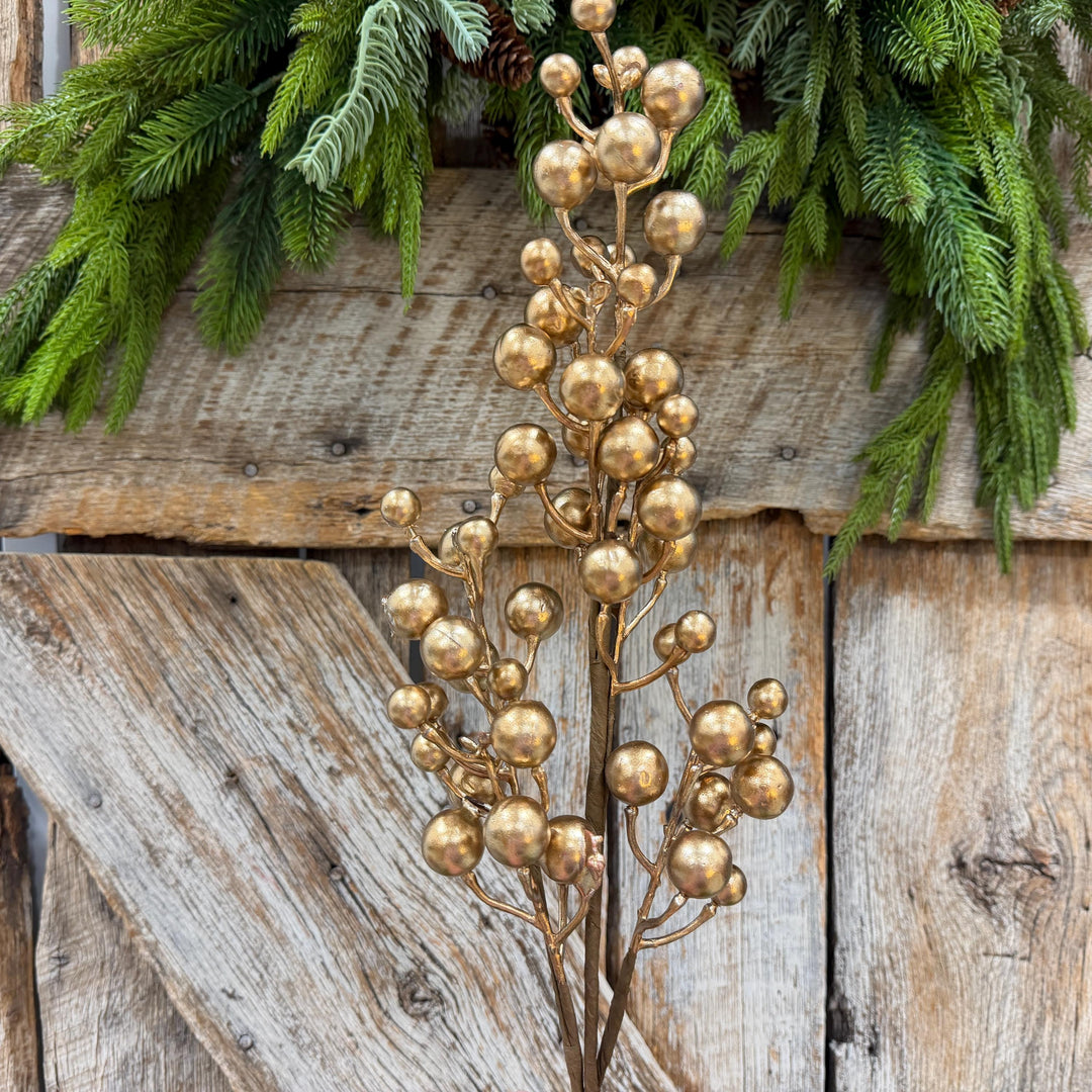 18" Gold Berry Spray, Gold Christmas Pick