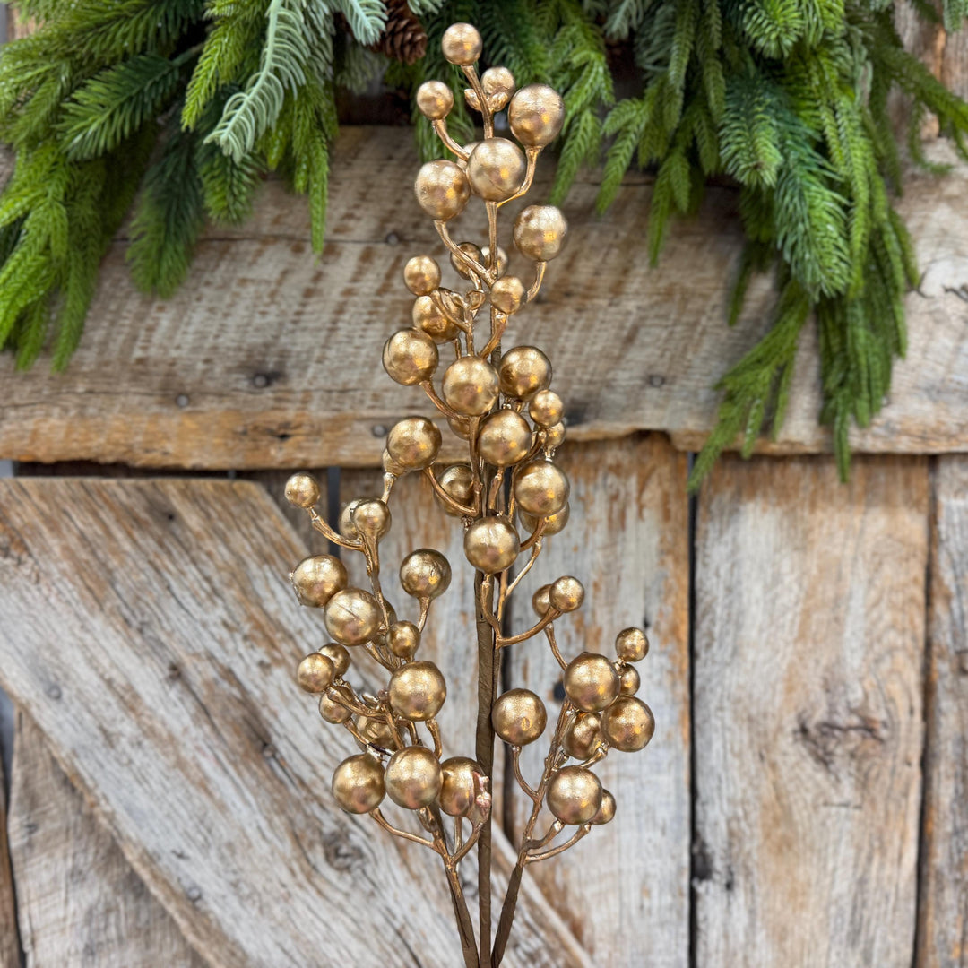 18" Gold Berry Spray, Gold Christmas Pick