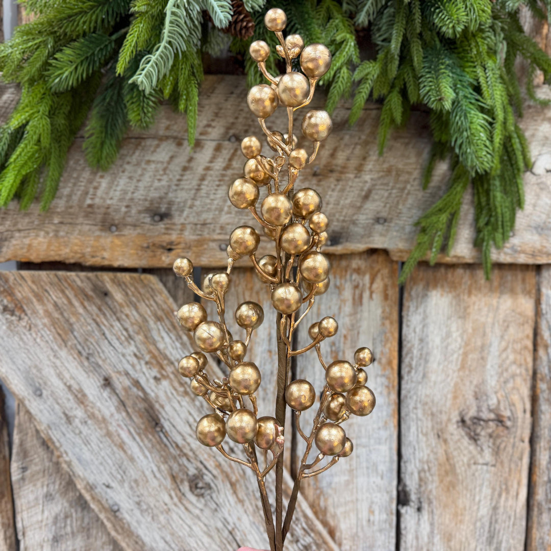 18" Gold Berry Spray, Gold Christmas Pick
