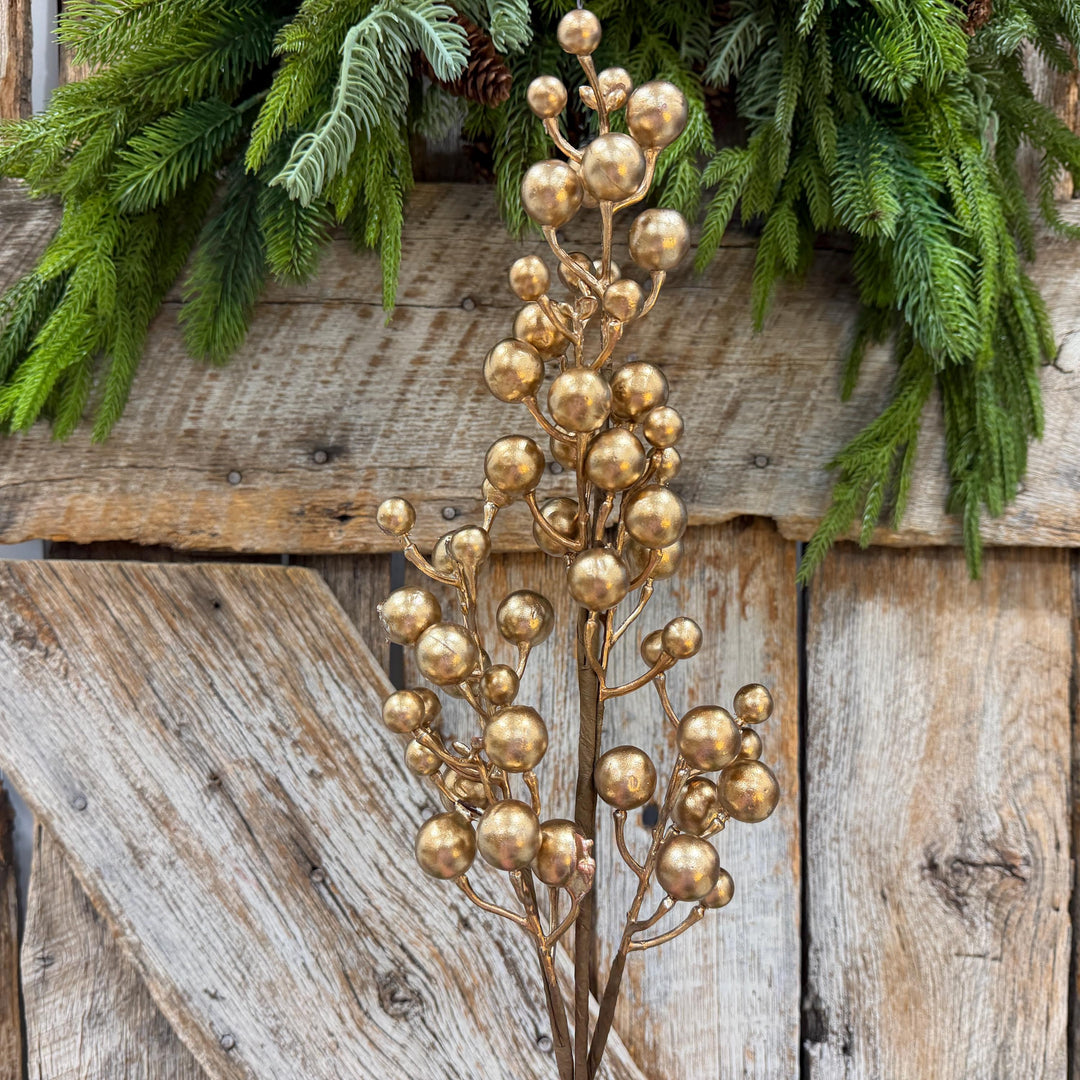 18" Gold Berry Spray, Gold Christmas Pick