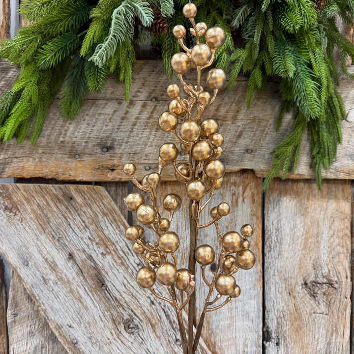 18" Gold Berry Spray, Gold Christmas Pick