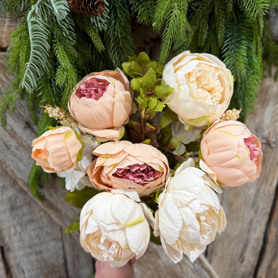 20" Taupe Beige &amp; Ivory Mixed Peony Bush, Artificial Floral Bouquet