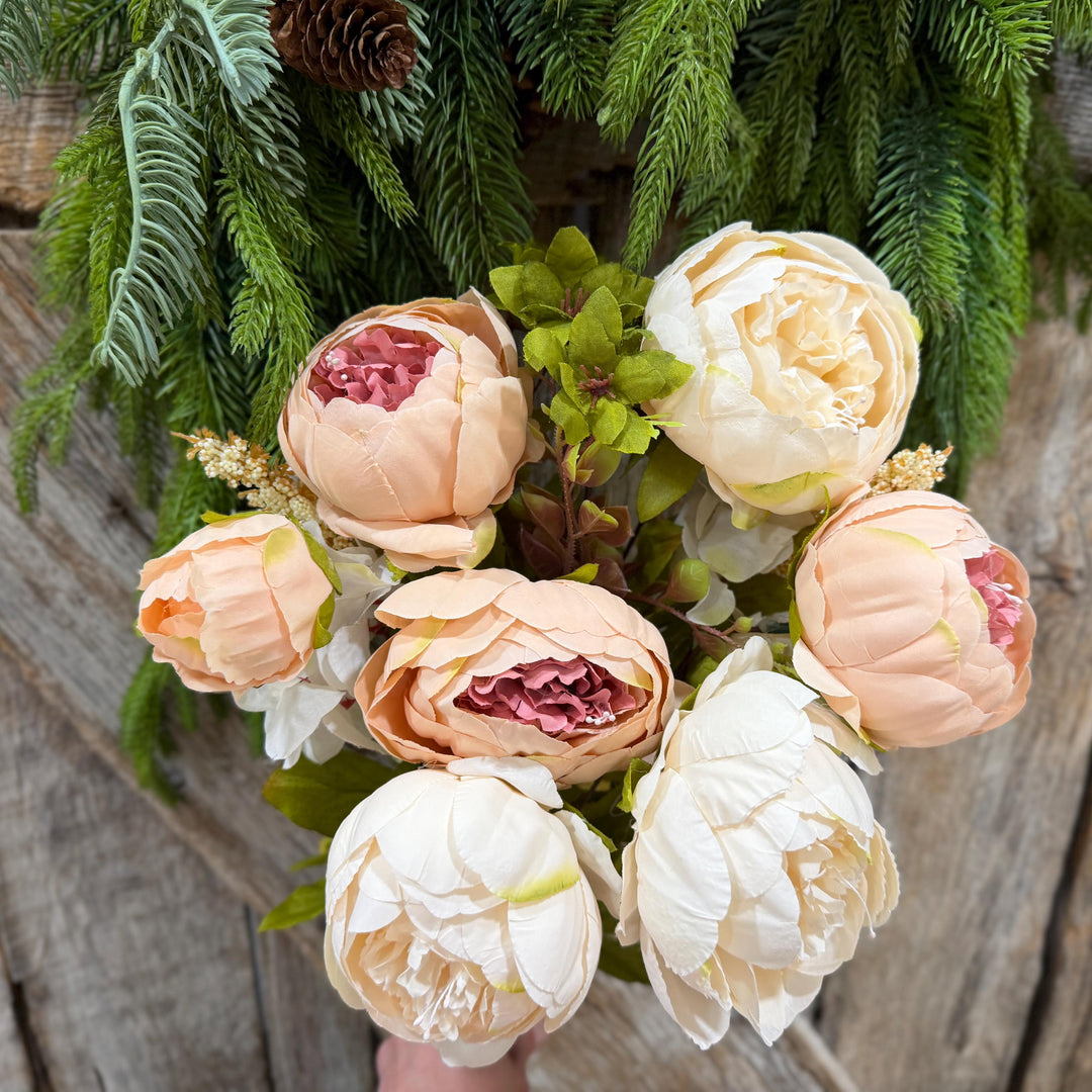 20" Taupe Beige &amp; Ivory Mixed Peony Bush, Artificial Floral Bouquet