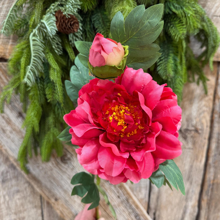 30" Hot Pink Peony Spray, Artificial Peony Flower Stem with Bud