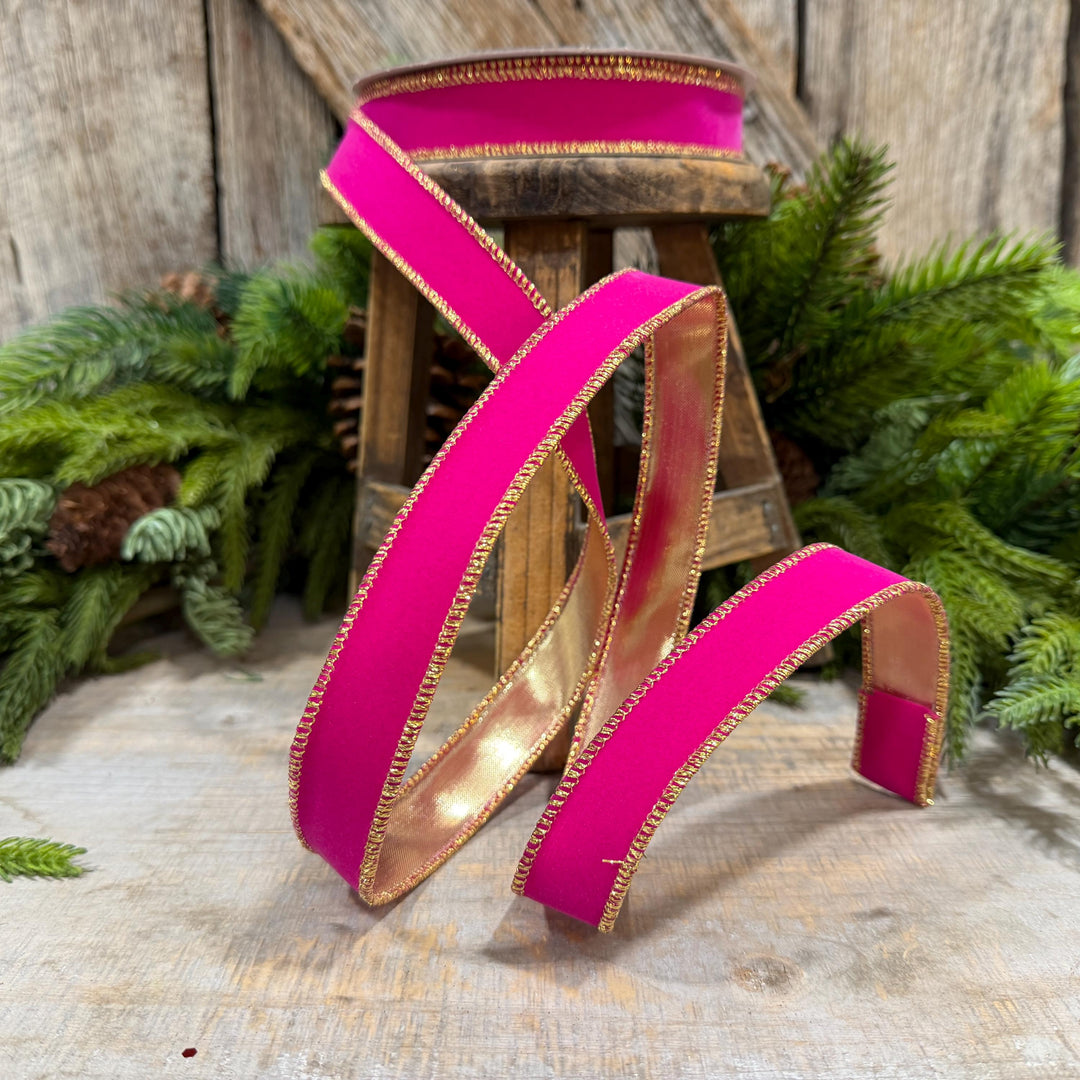 1" Hot Pink Suede Velvet Ribbon, Farrisilk Ribbon, RS290-15