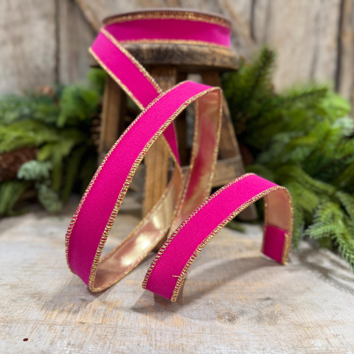 1" Hot Pink Suede Velvet Ribbon, Farrisilk Ribbon, RS290-15